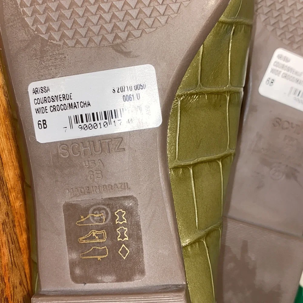 SCHUTZ Matcha Green Leather Croc Embossed Flats Women’s 6 B - Picture 9 of 9